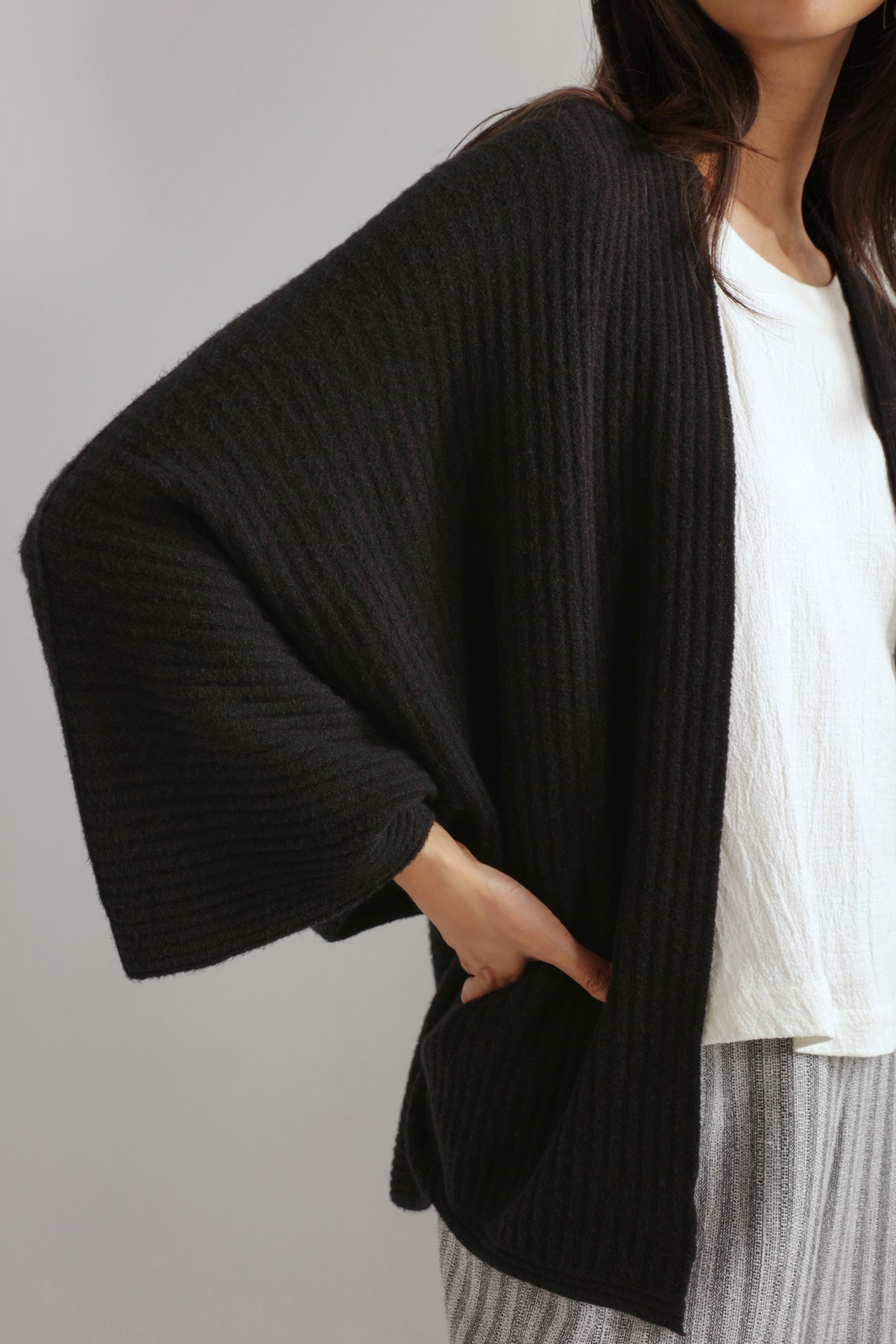 Black Ribbed Batwing Cardi