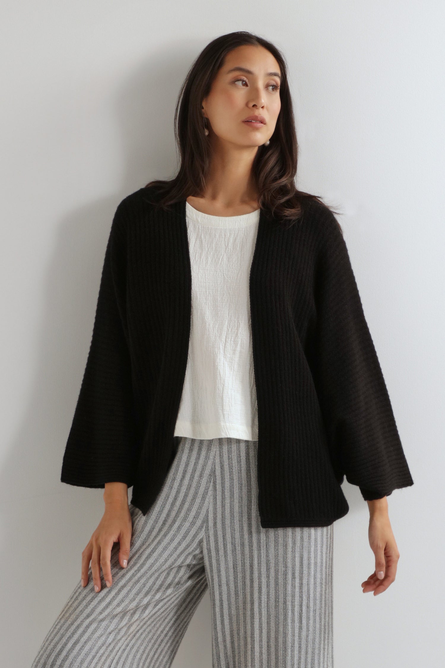 Black Ribbed Batwing Cardi