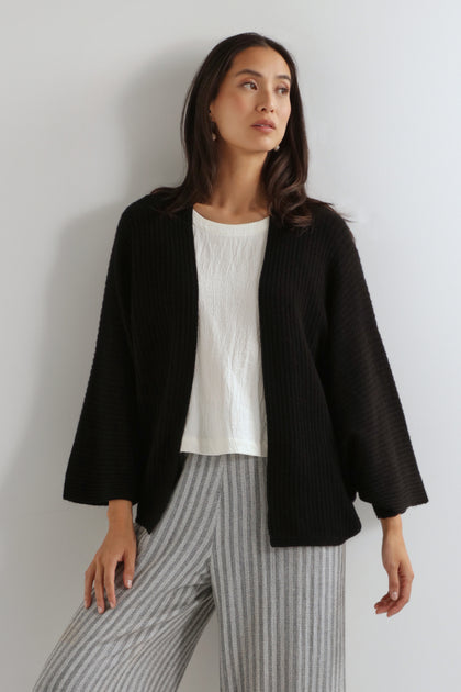 Black Ribbed Batwing Cardi