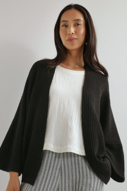 Black Ribbed Batwing Cardi