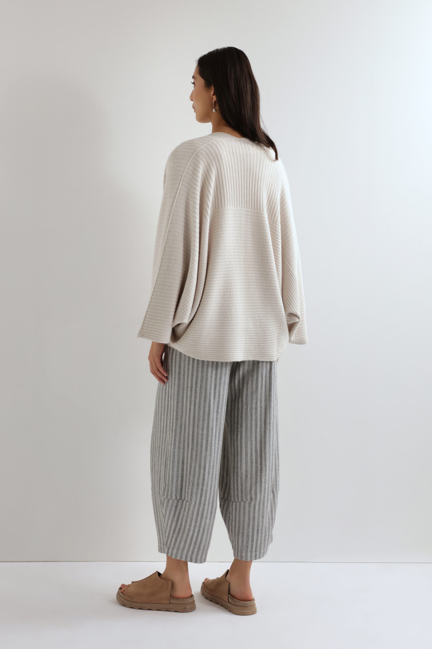 Cream Ribbed Batwing Cardi