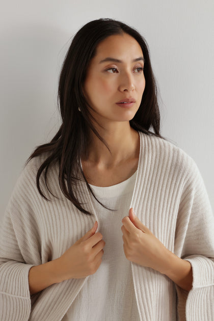 Cream Ribbed Batwing Cardi