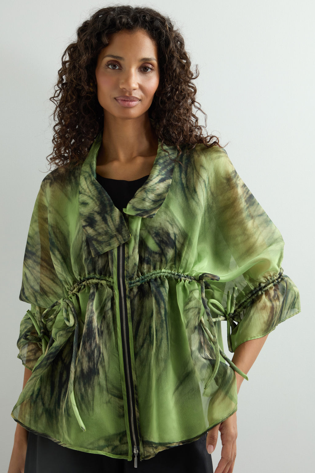 Zip Front Sheer Print Blouse – Sahara