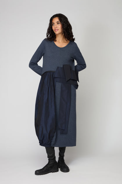Jersey Taffetta Waist Detail Dress
