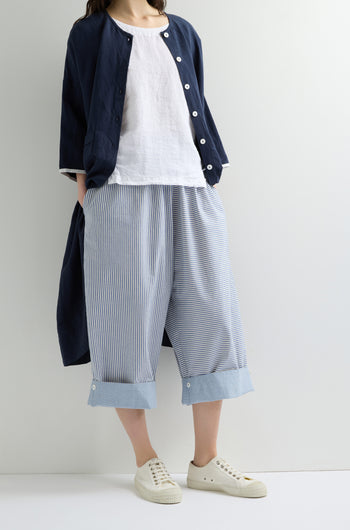 Navy Stripe Turn Up Trouser
