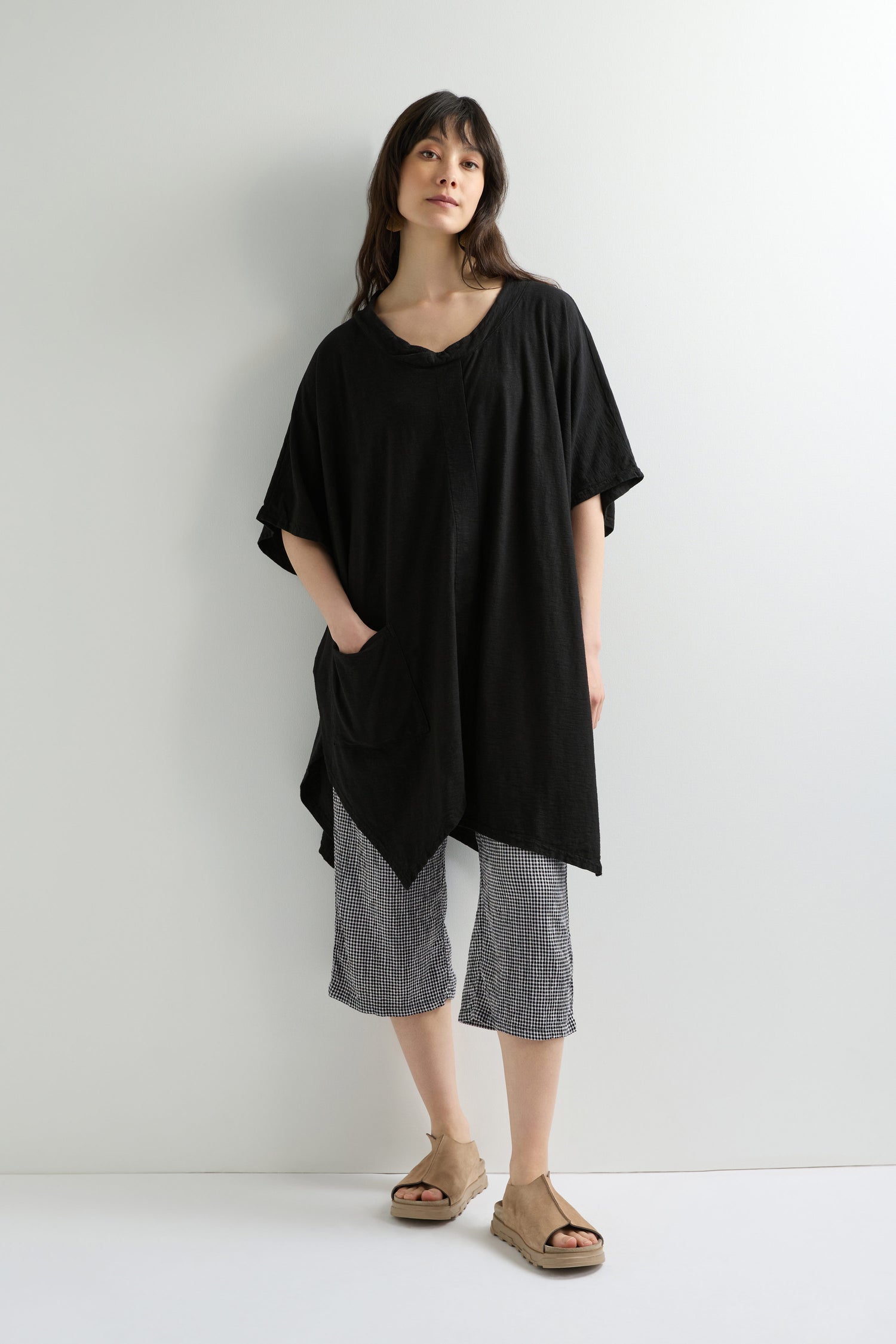 Black Oversize Boxy Pocket Tunic