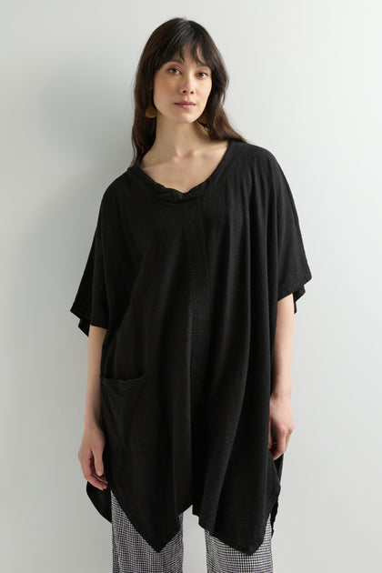 Black Oversize Boxy Pocket Tunic