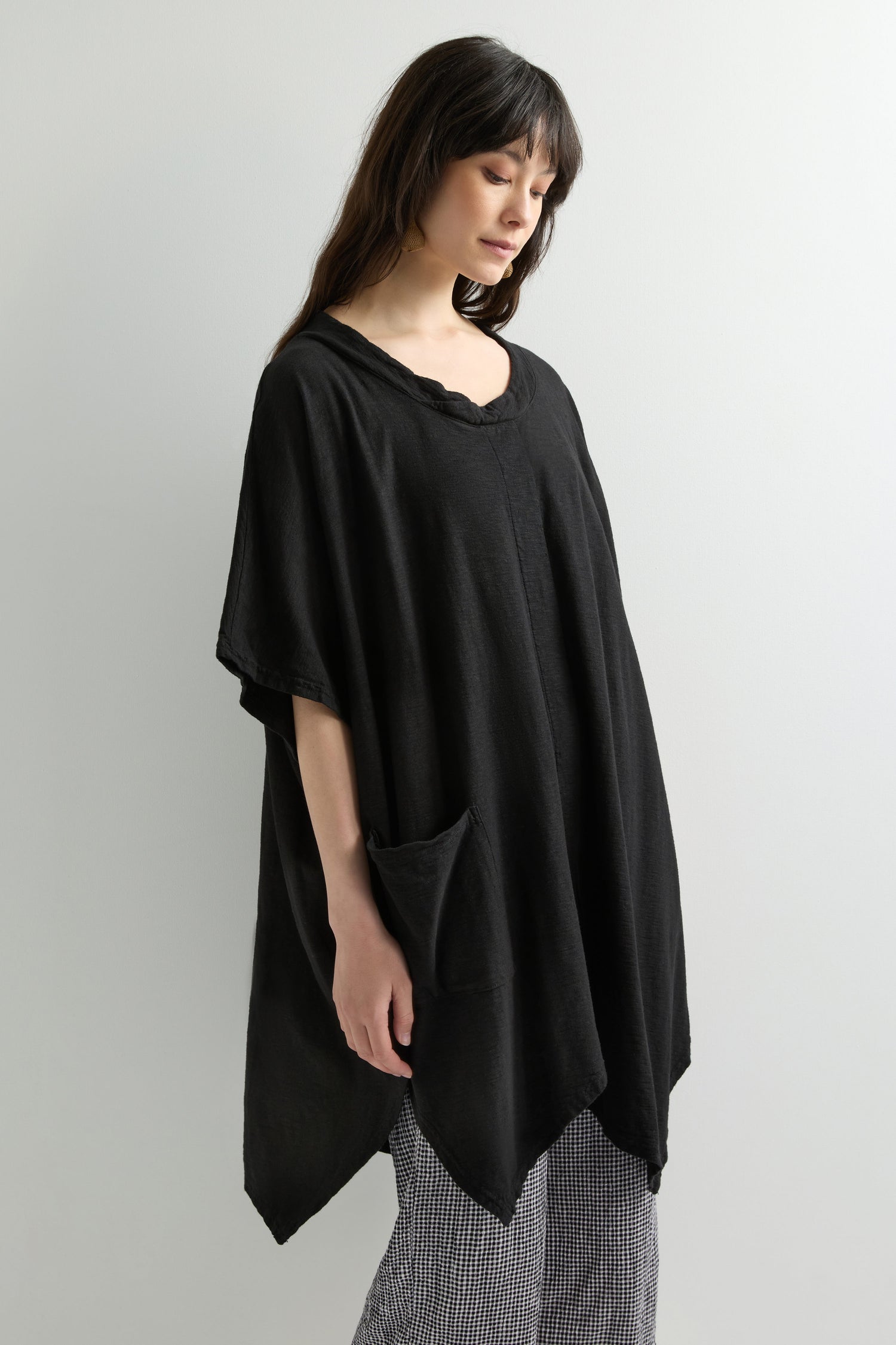 Black Oversize Boxy Pocket Tunic