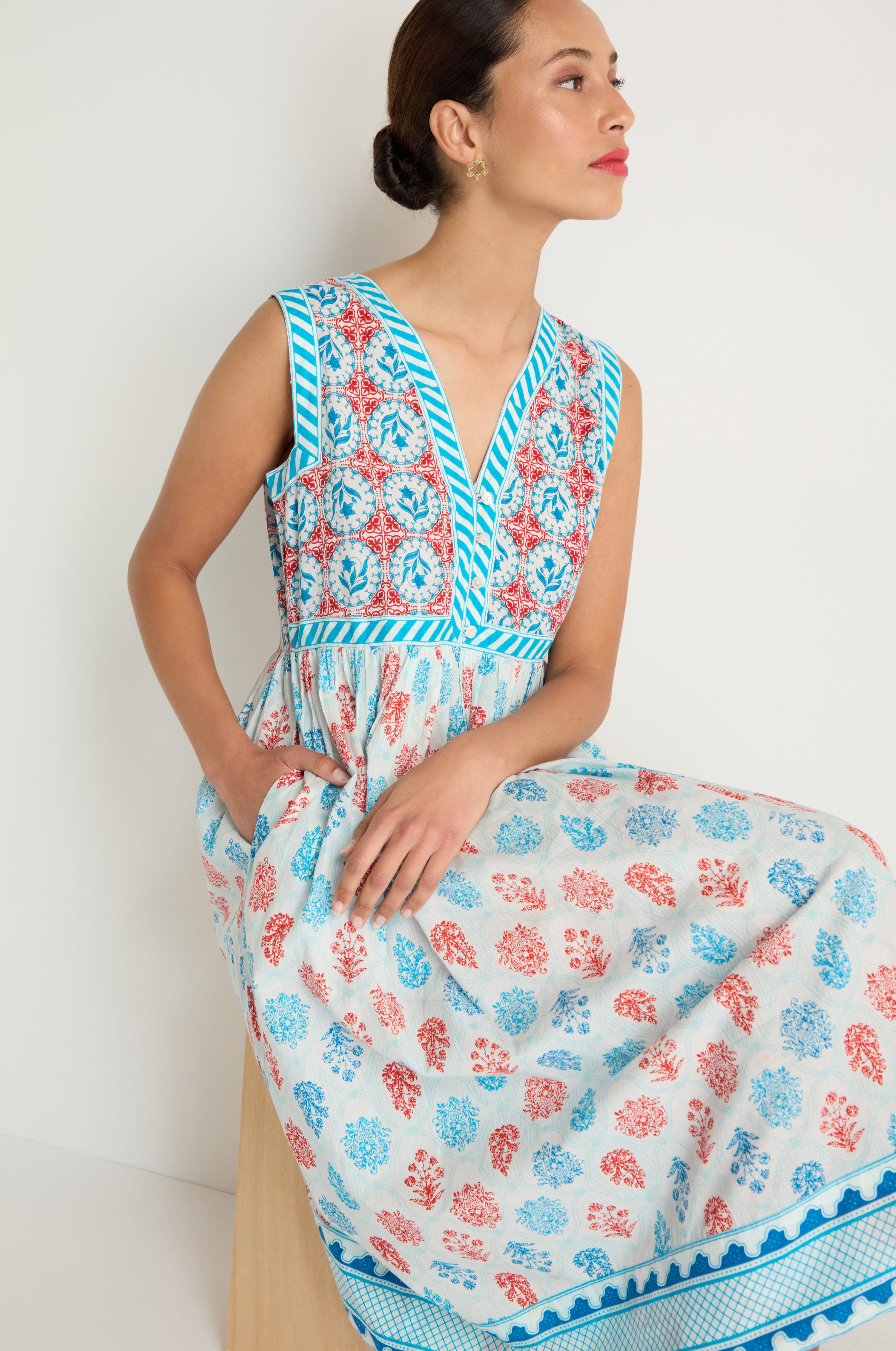 Chevron Flared Dress Blue Multi / M Chevron Flared Dress Blue Multi / M