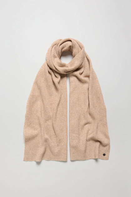 A Wool Mix Sand Scarf by FRAAS is laid flat on a white background, both ends visible, with a small round logo detail on one end.