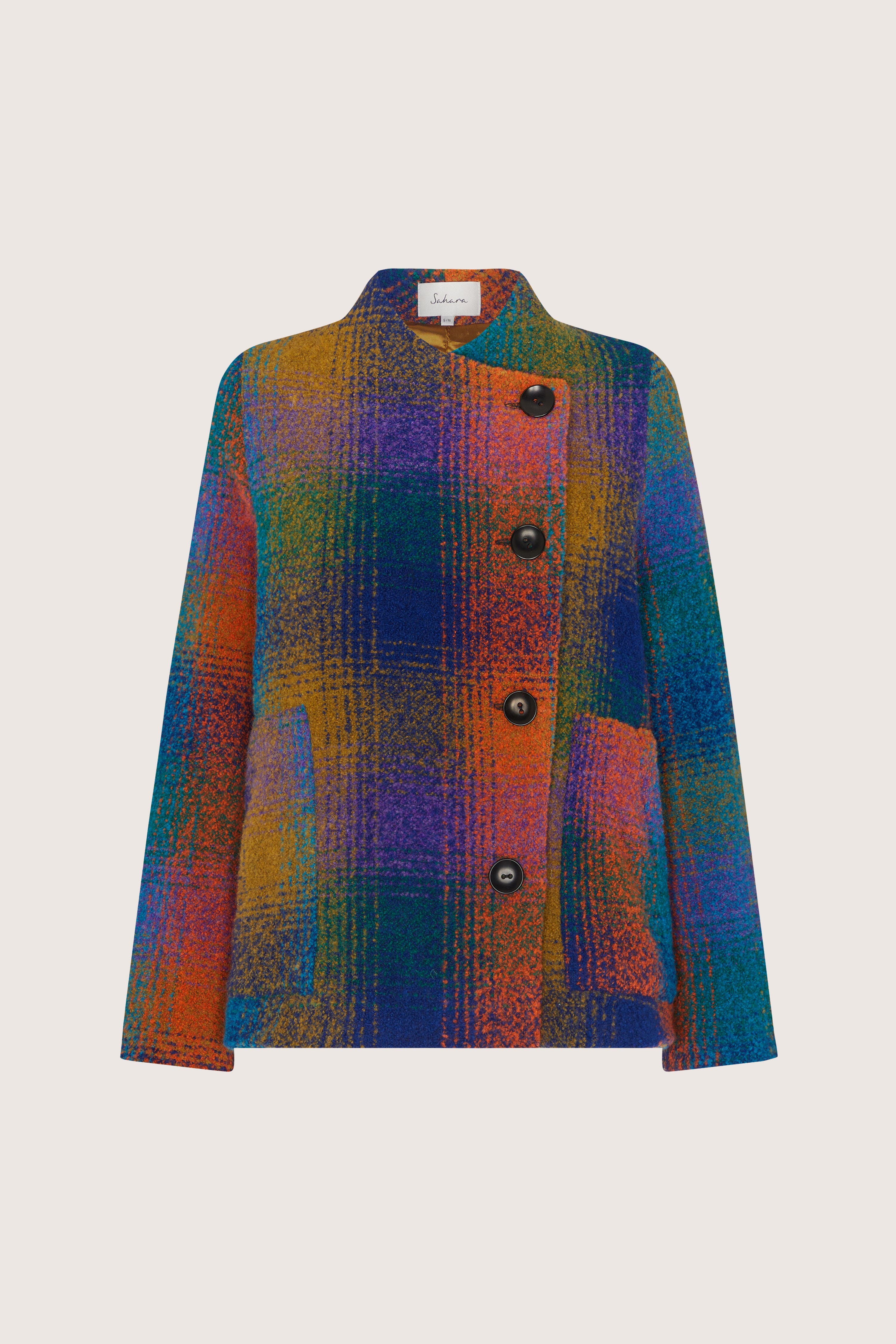 Multi Coloured Wool Multi Check Jacket | Sahara London