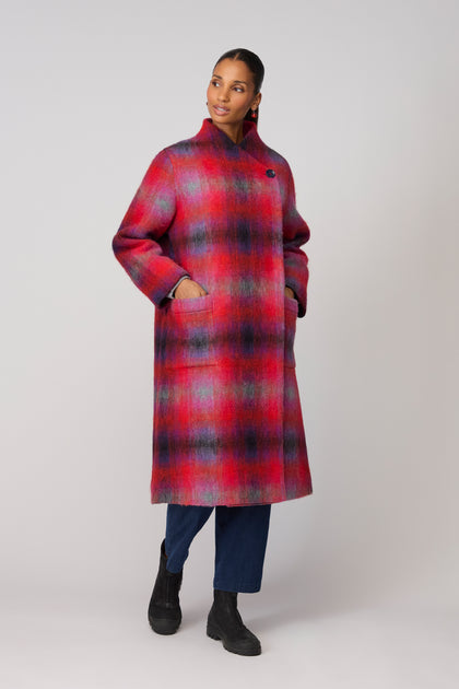 Bright Brushed Check Wool Coat