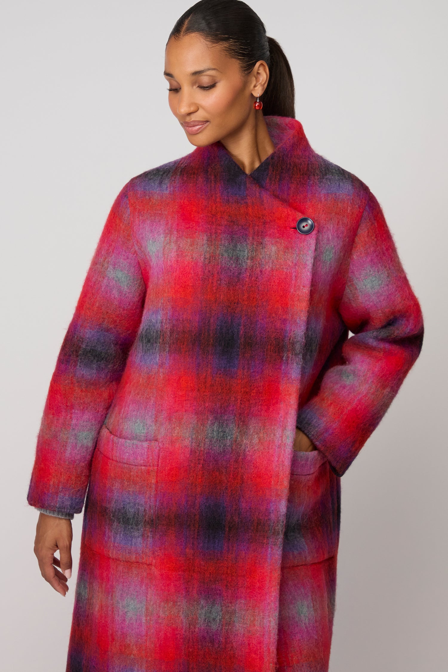 Bright Brushed Check Wool Coat