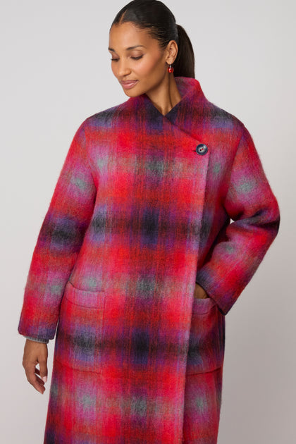 Bright Brushed Check Wool Coat