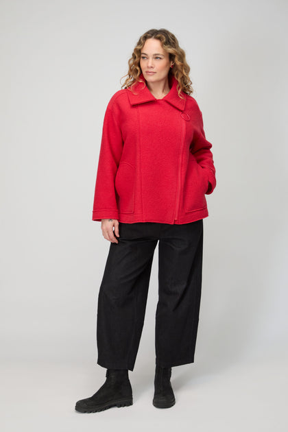 Boiled Wool Zip Tomato Boxy Jacket