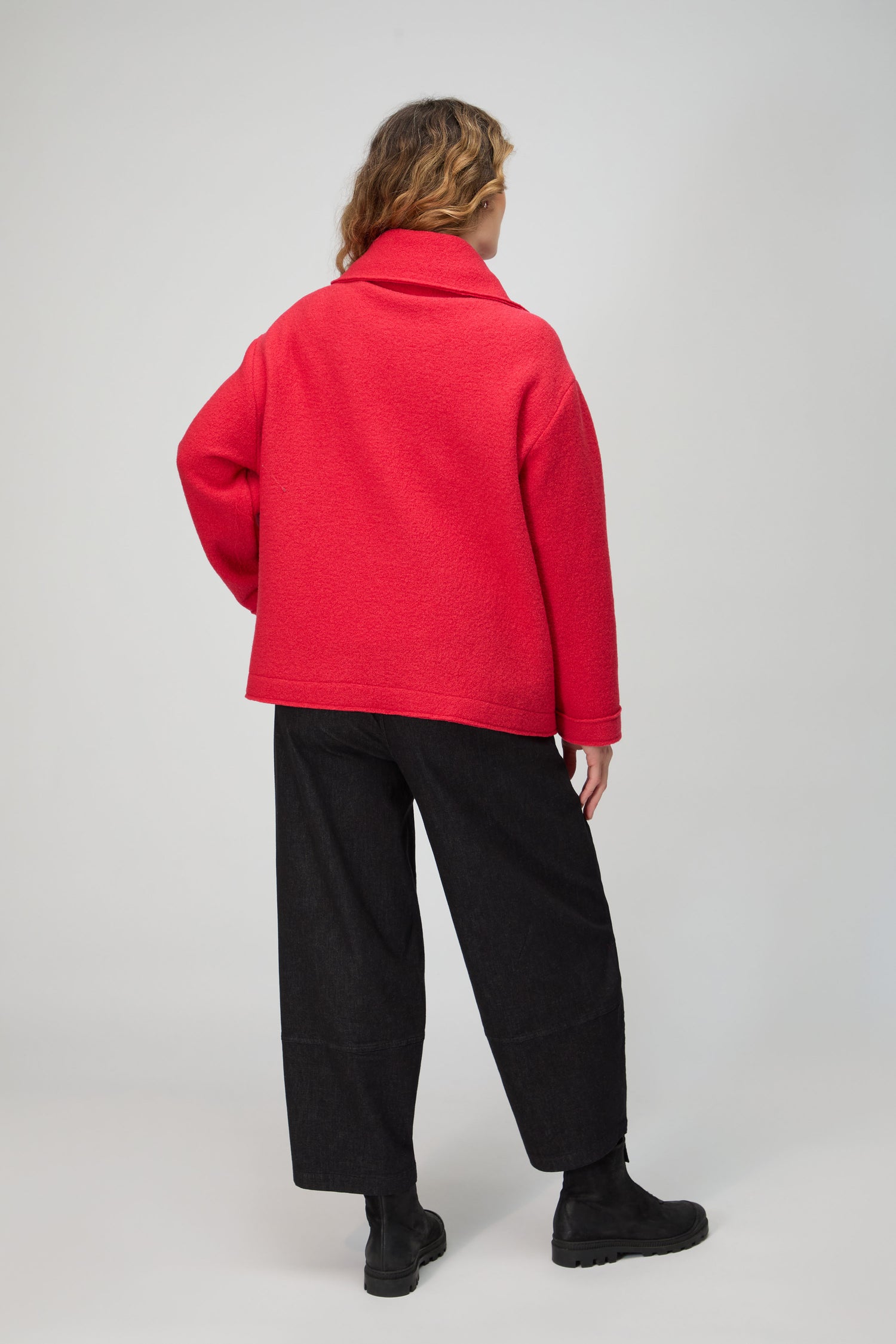 Boiled Wool Zip Tomato Boxy Jacket