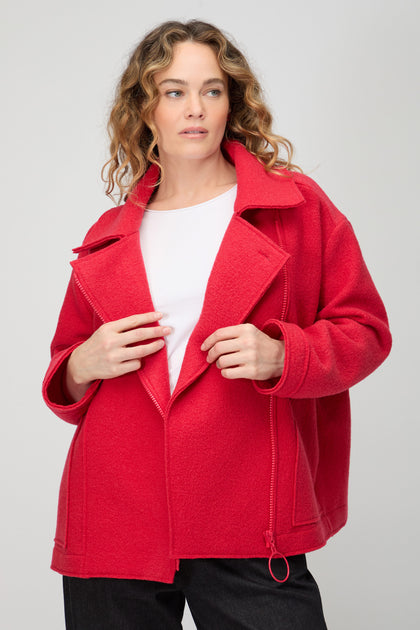 Boiled Wool Zip Tomato Boxy Jacket