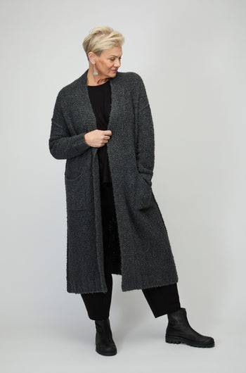 Charcoal Boucle Knit Long Cardi
