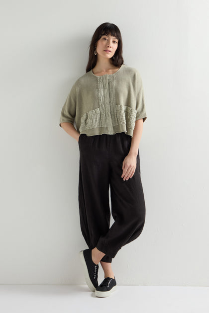 Cropped Cuff Linen Trouser