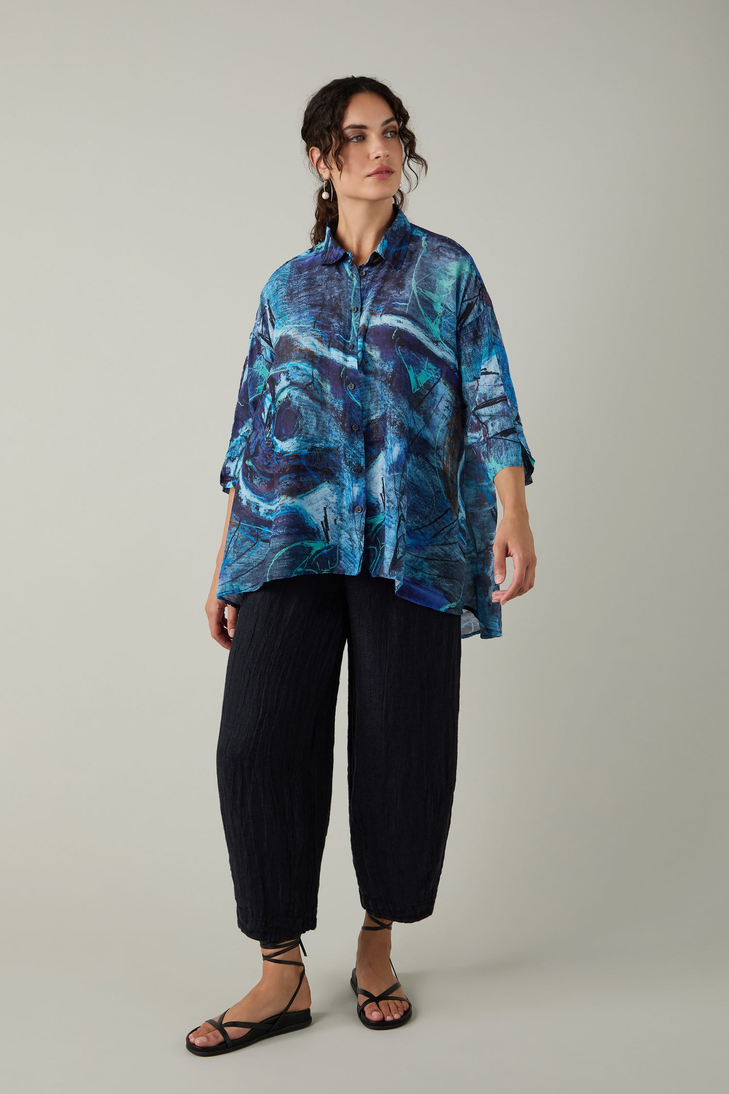 Abstract Print Flared Shirt
