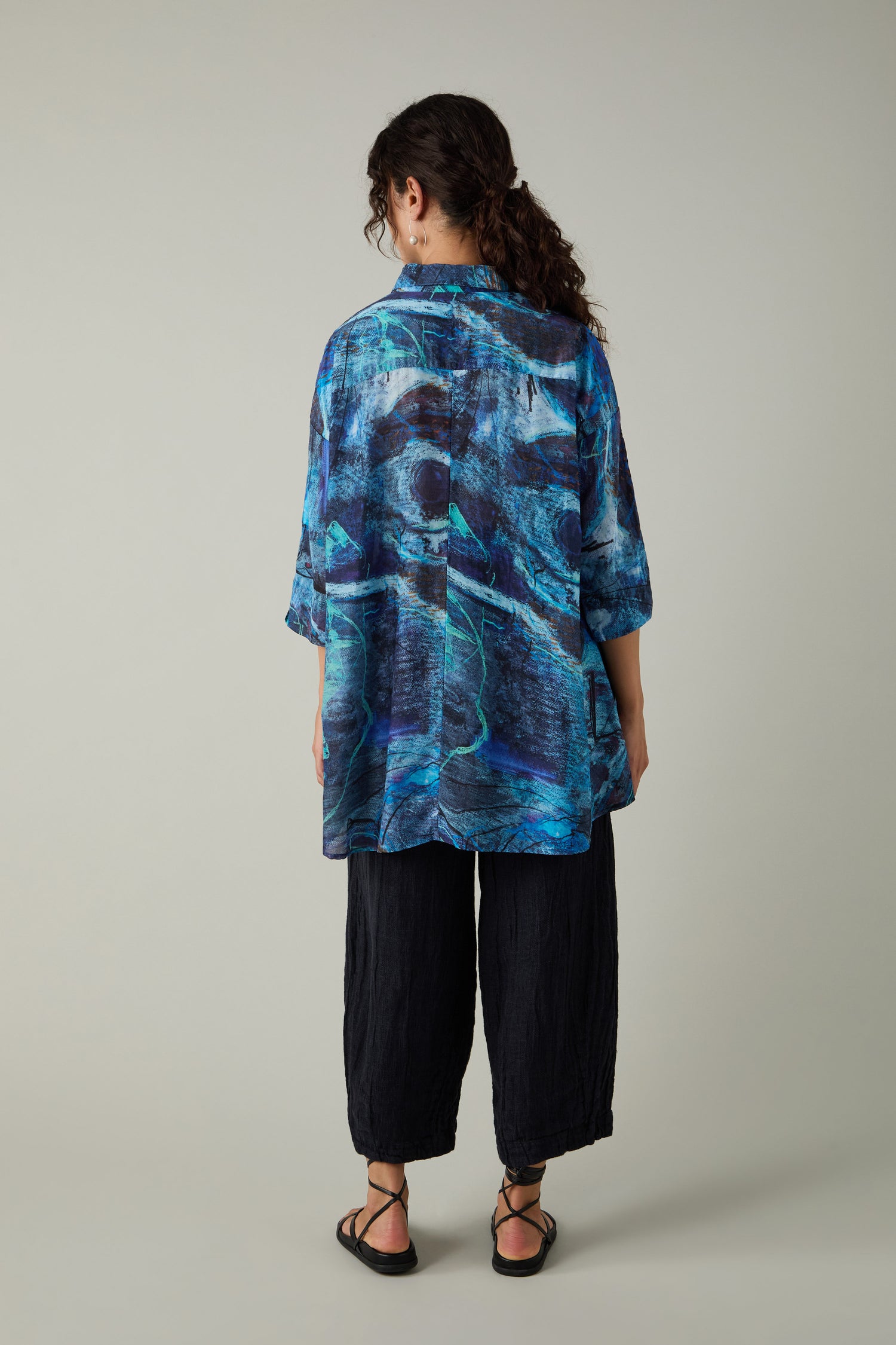 Abstract Print Flared Shirt