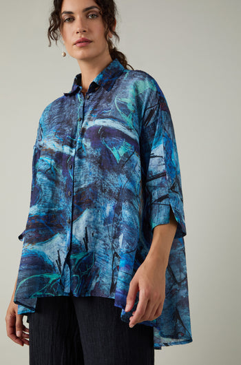 Abstract Print Flared Shirt
