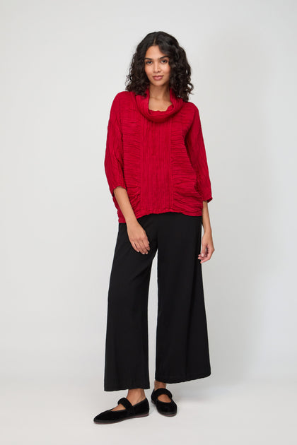 Cowl Neck Silk Linen Cherry Top