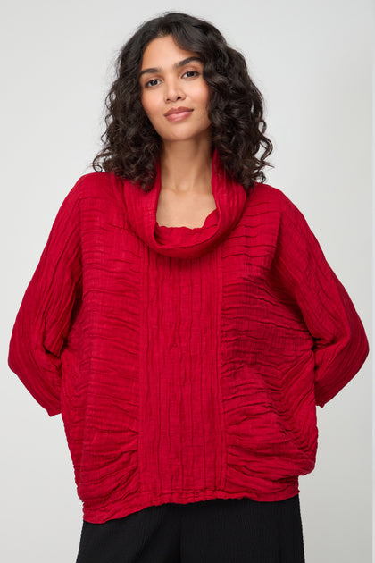 Cowl Neck Silk Linen Cherry Top