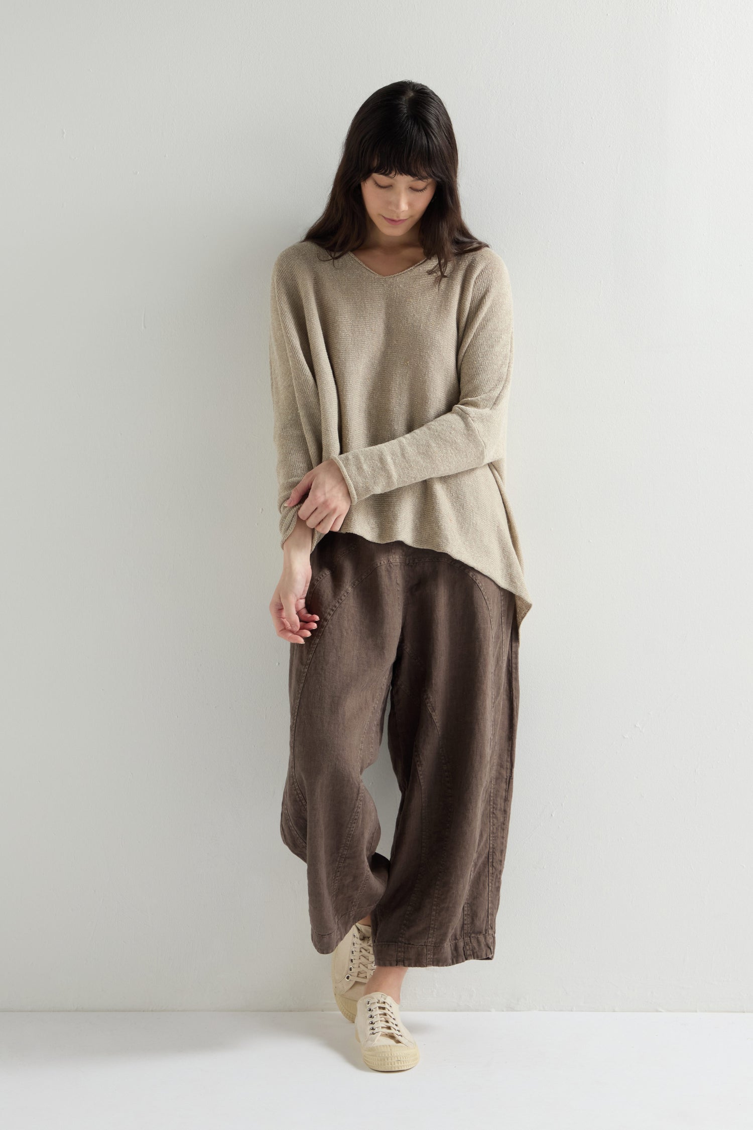 V Neck Boxy Linen Knit