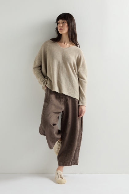 V Neck Boxy Linen Knit