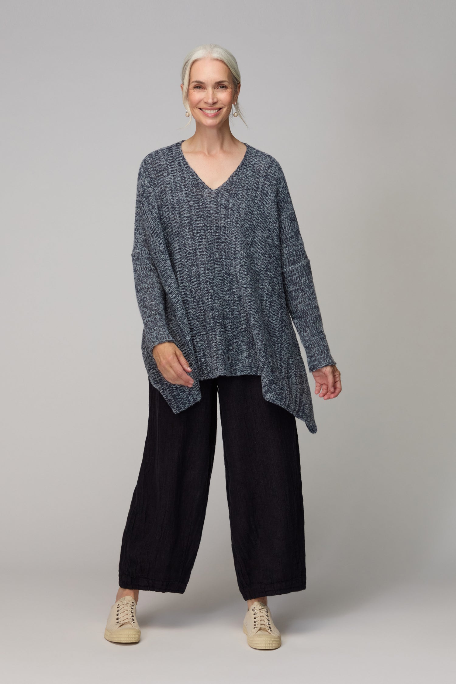 Slate Grey Marl V Neck Knit