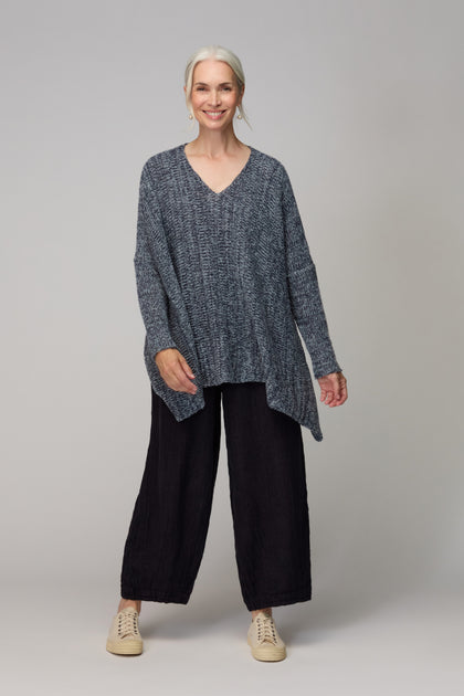 Slate Grey Marl V Neck Knit