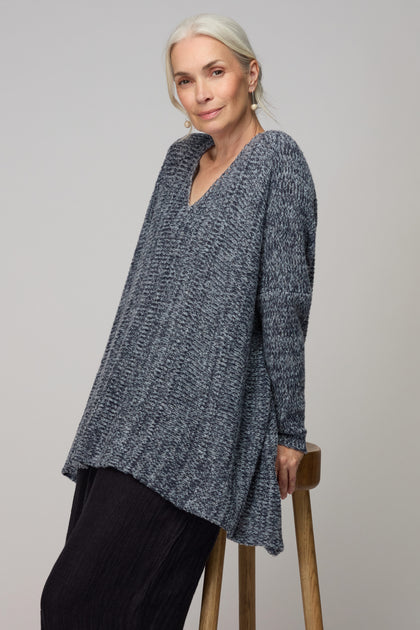 Slate Grey Marl V Neck Knit