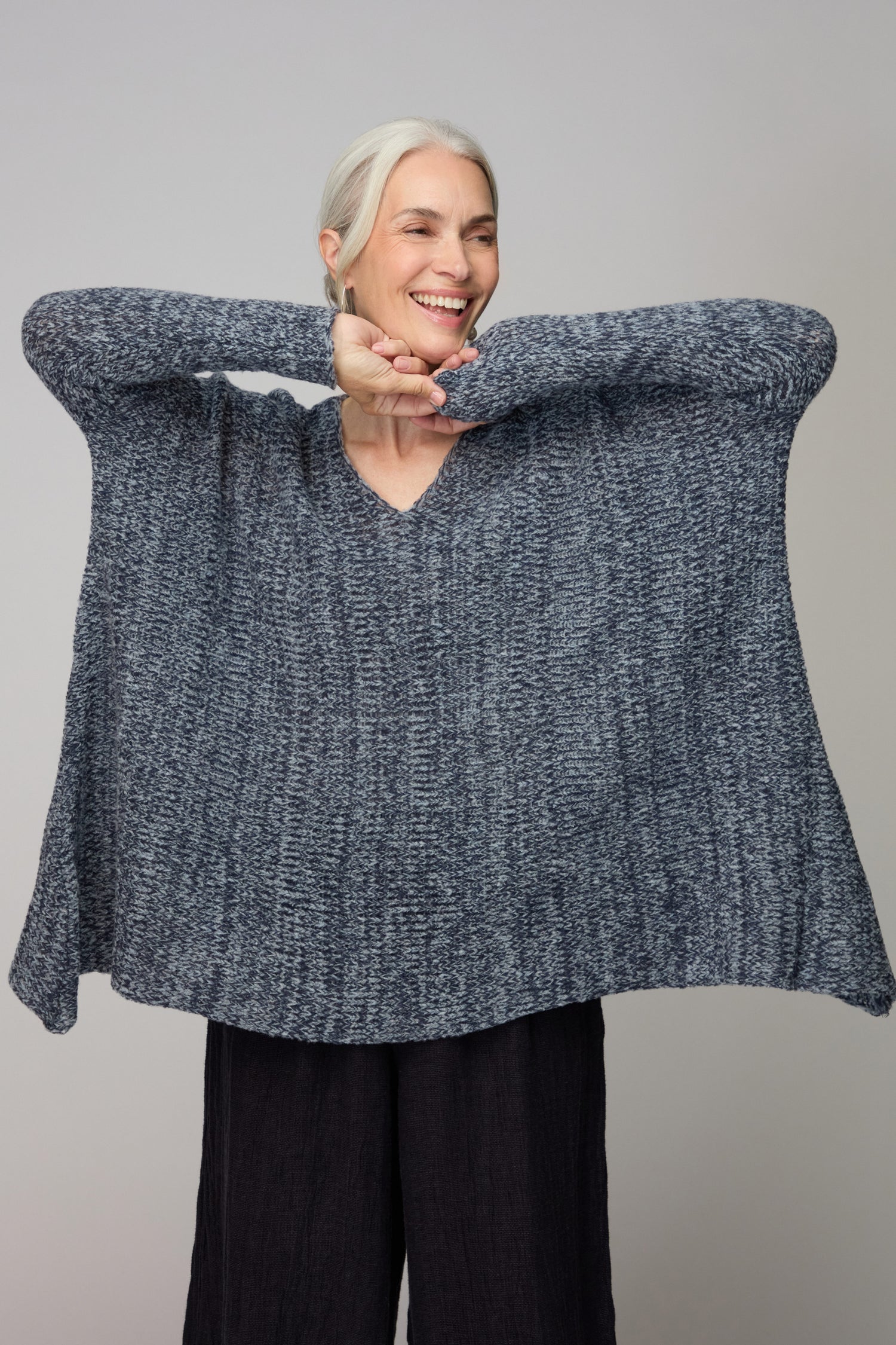 Slate Grey Marl V Neck Knit