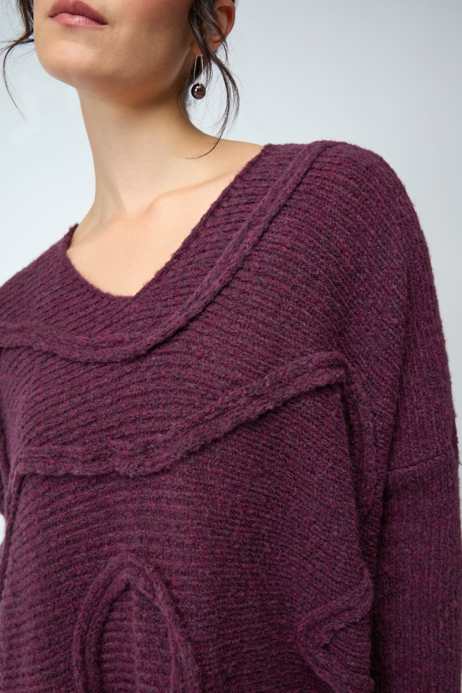 Swirl Seamed Oversize Aubergine Knit