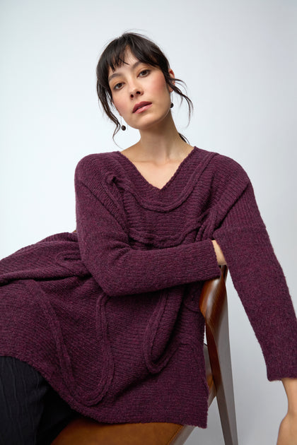 Swirl Seamed Oversize Aubergine Knit