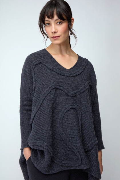 Dark Grey Swirl Seamed Oversize Knit