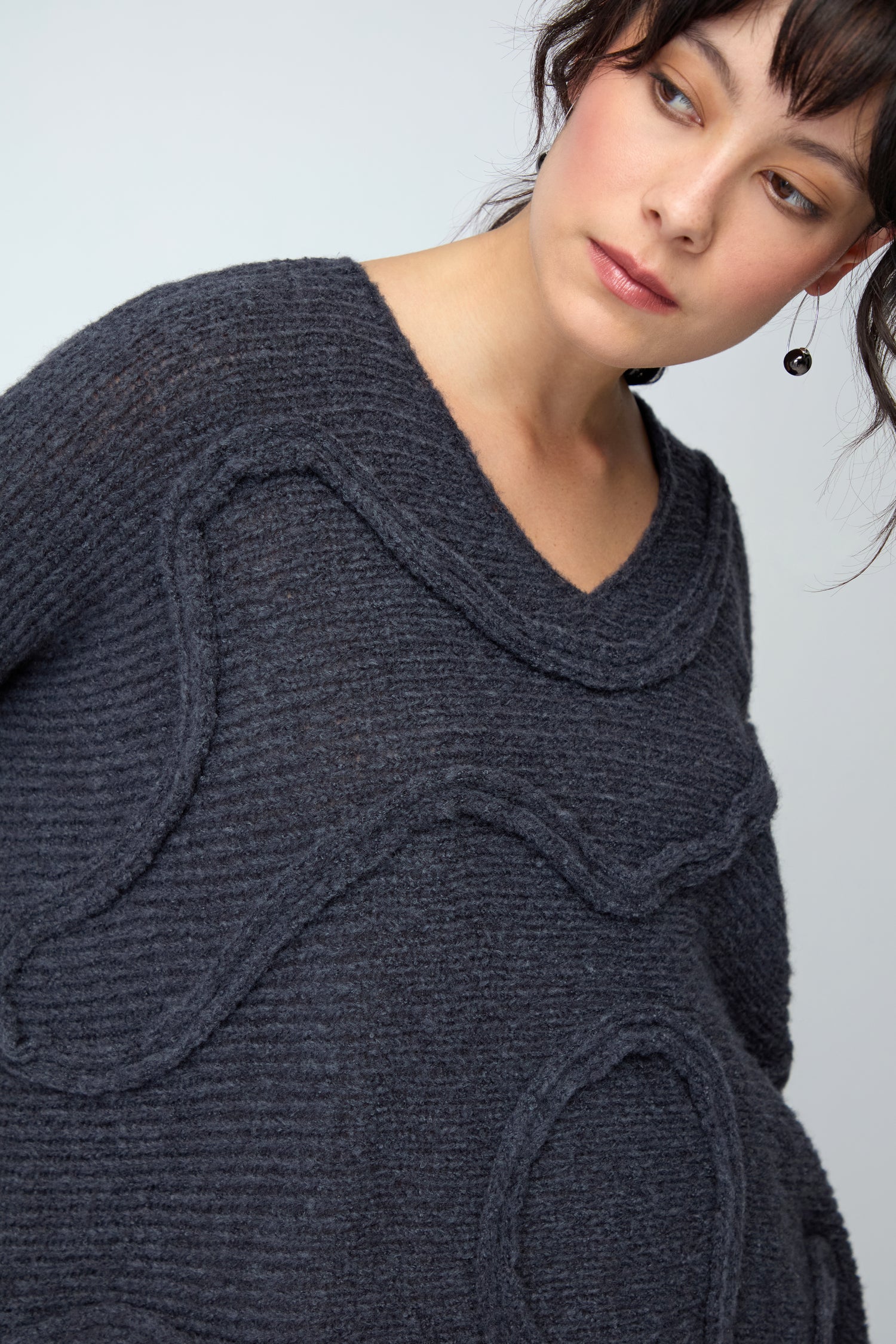 Dark Grey Swirl Seamed Oversize Knit