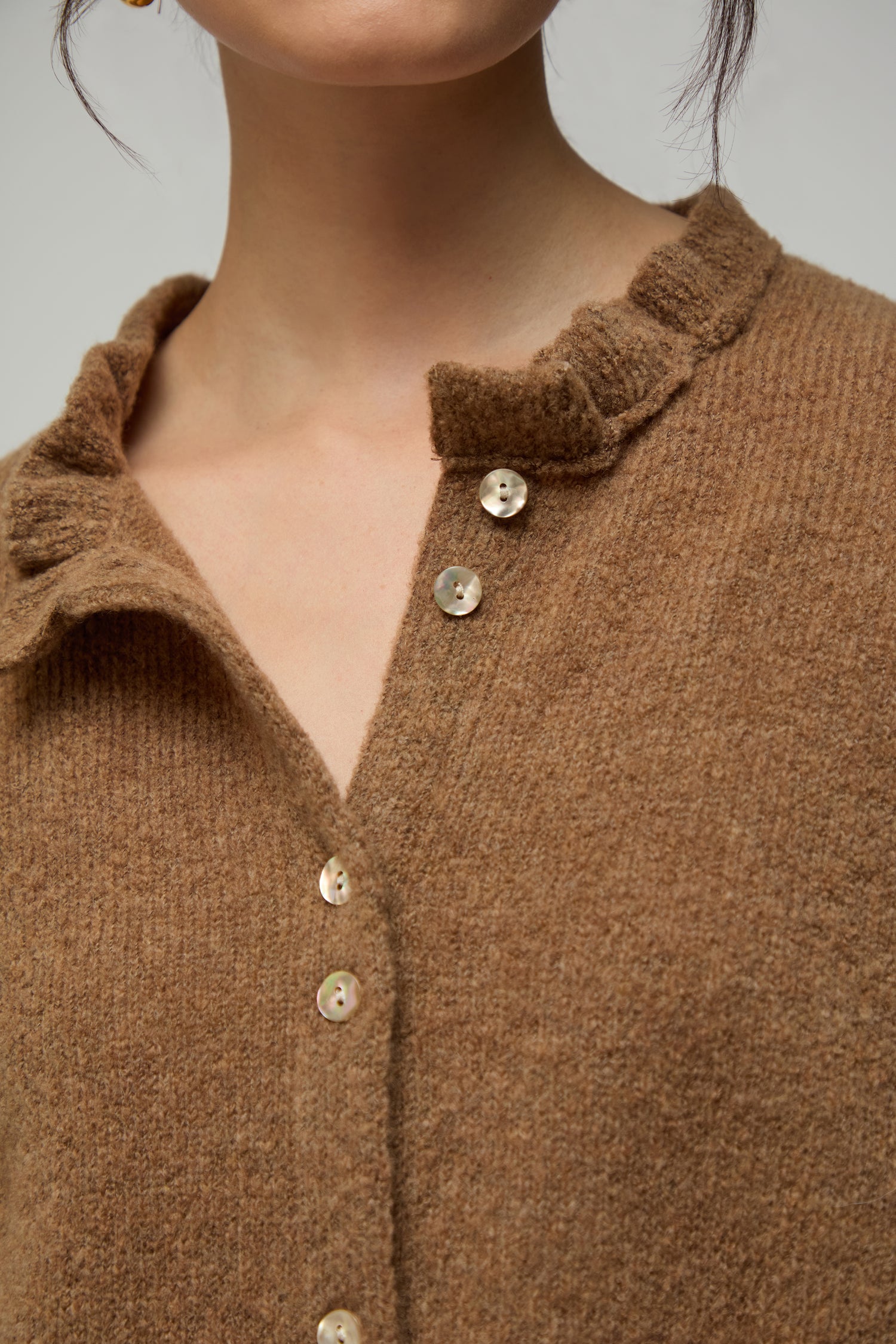 Frill Neck Tan Cardi