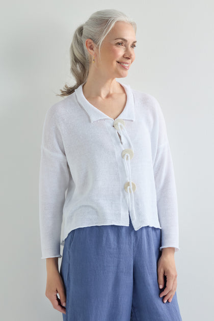 Big Buttons Linen Cardi