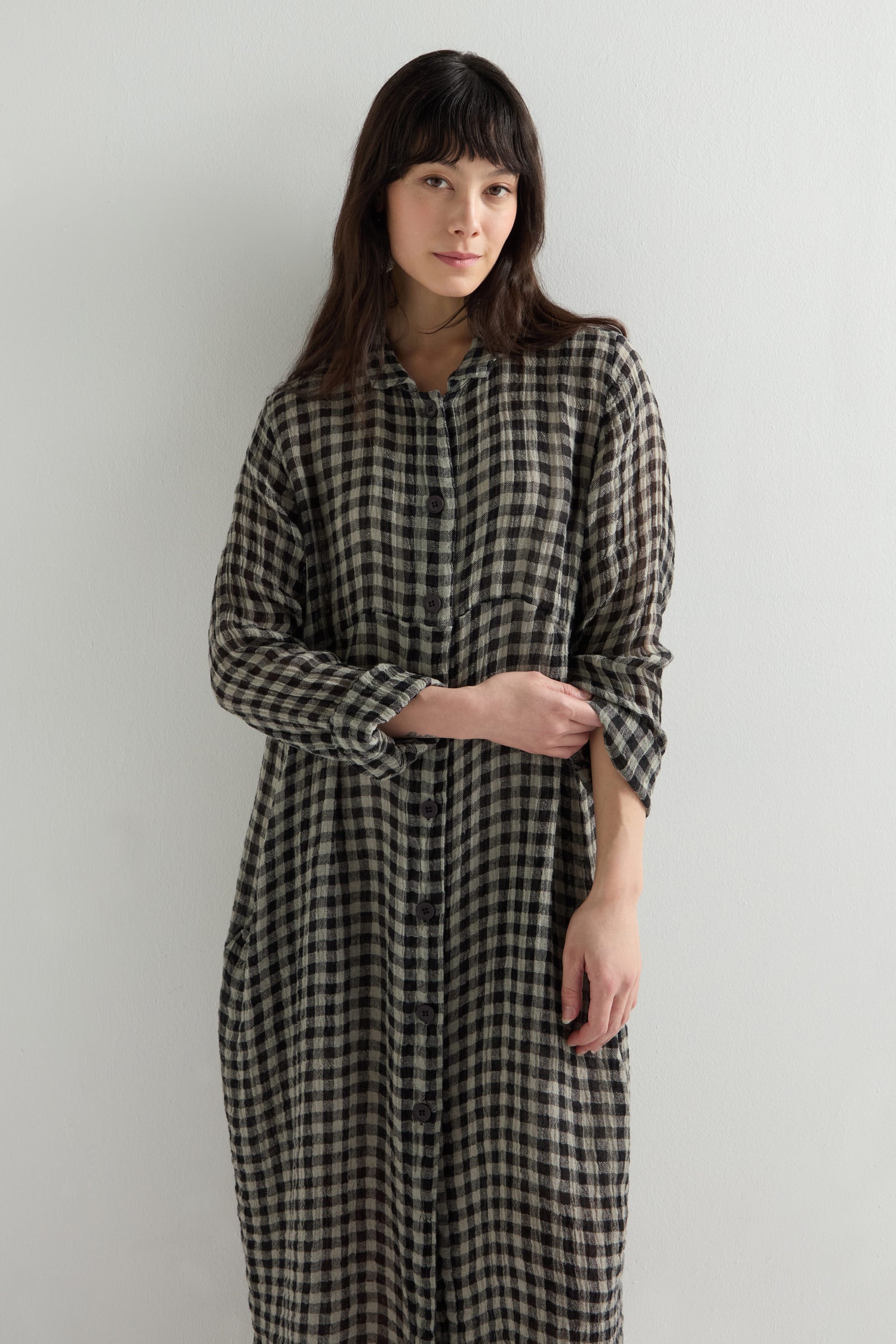 Linen Check Shirt Dress