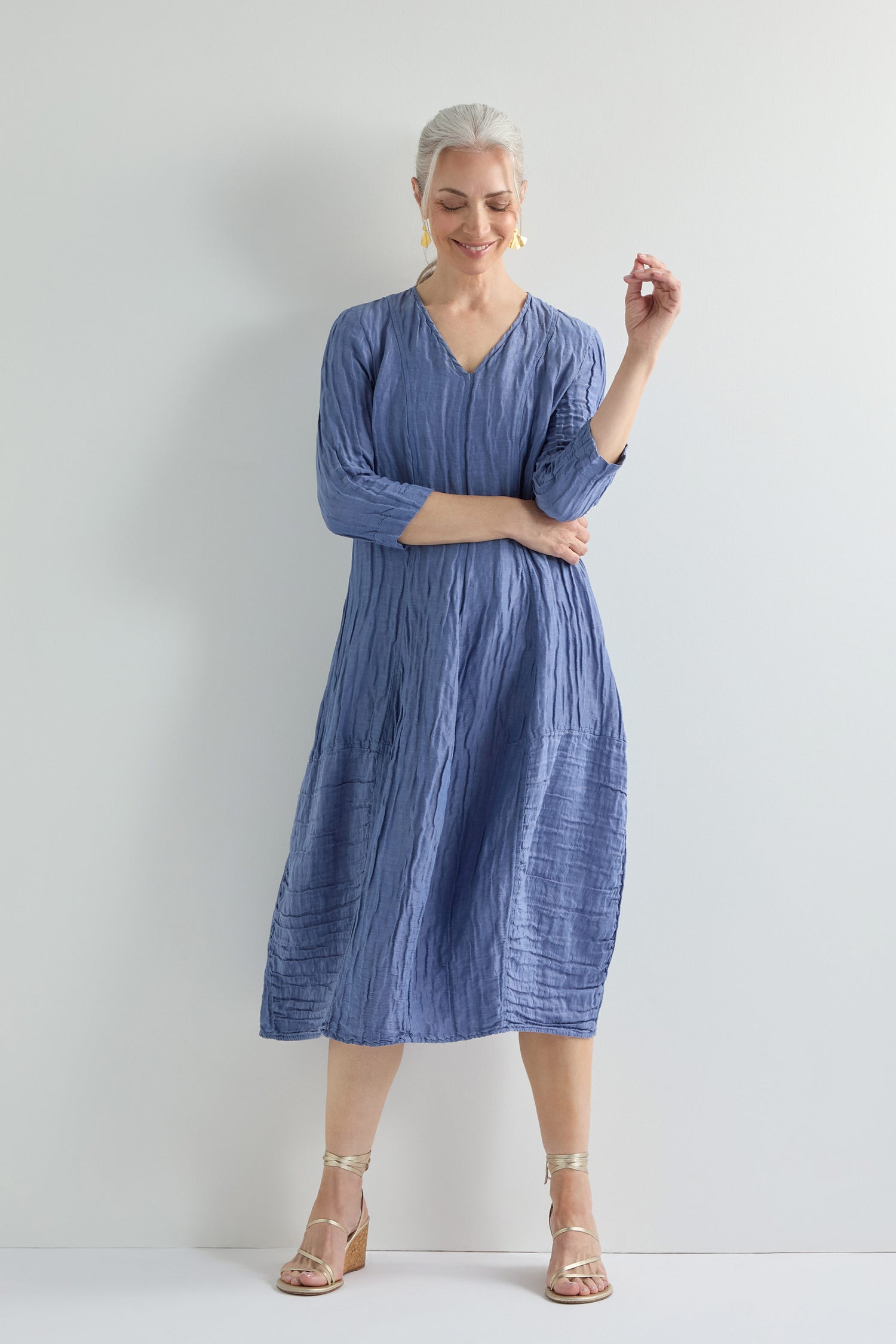 Silk Linen V Neck Dress