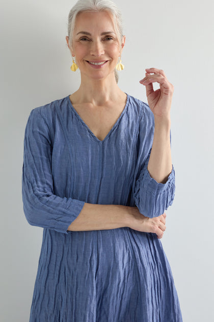Silk Linen V Neck Dress