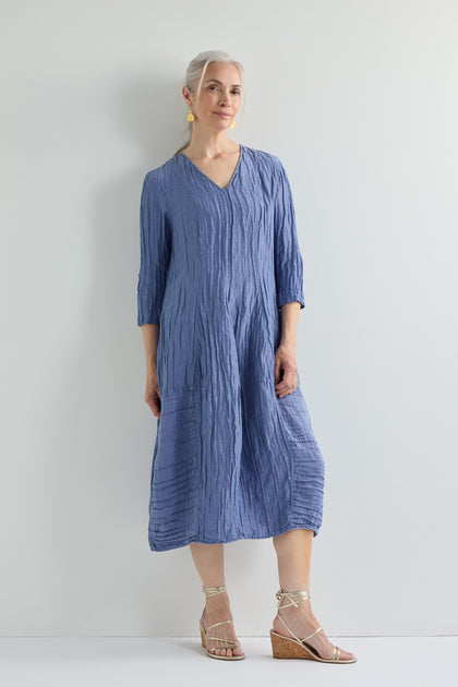 Silk Linen V Neck Dress