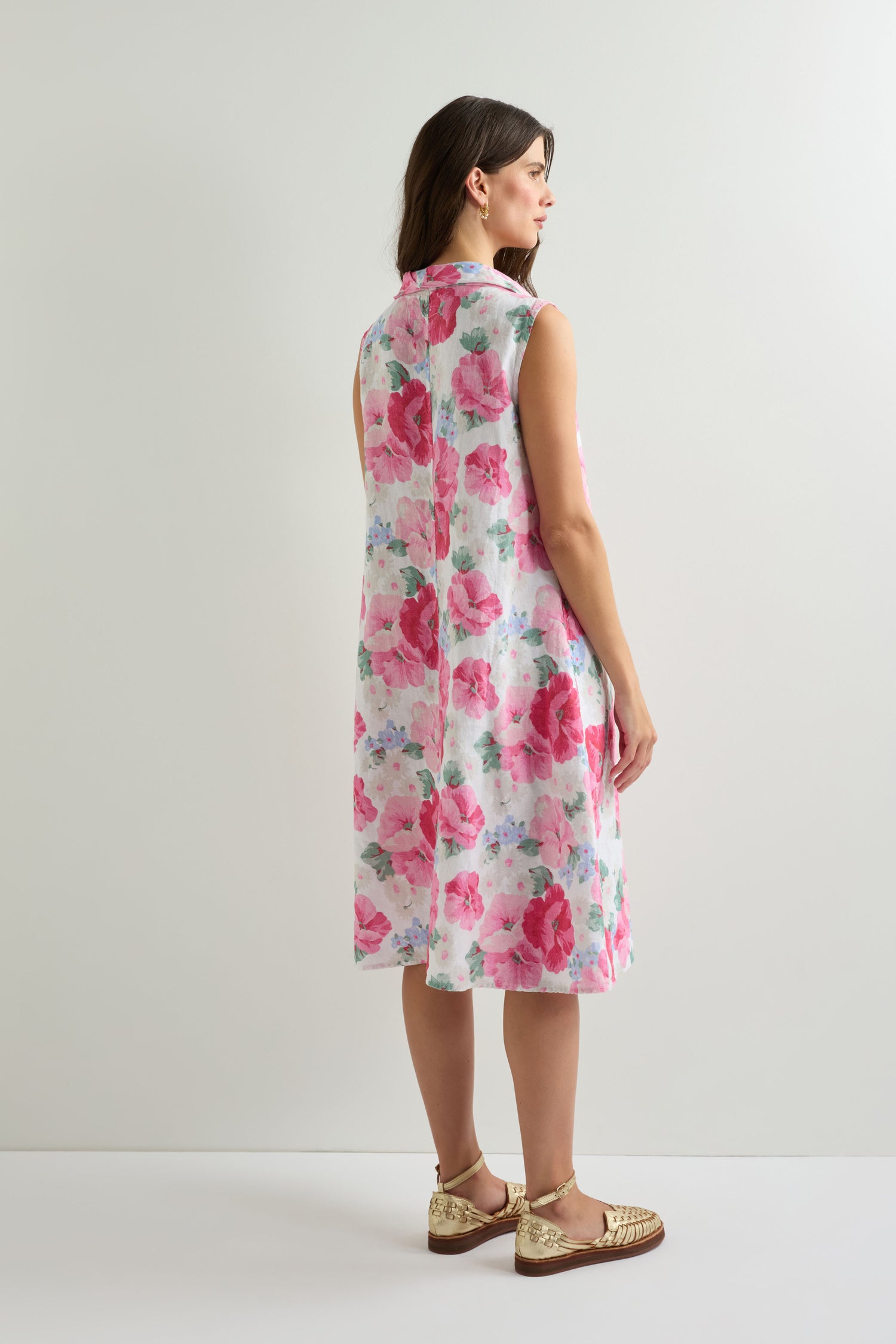 Sleeveless Peony Blossom Linen Dress
