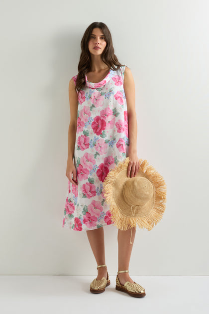 Sleeveless Peony Blossom Linen Dress