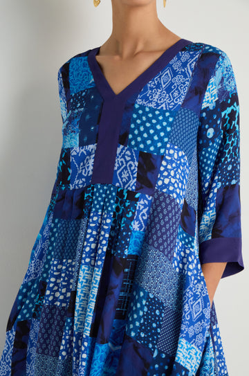 slim fit dress slacks Camila Floral Patchwork Maxi Dress- Blue main image 0