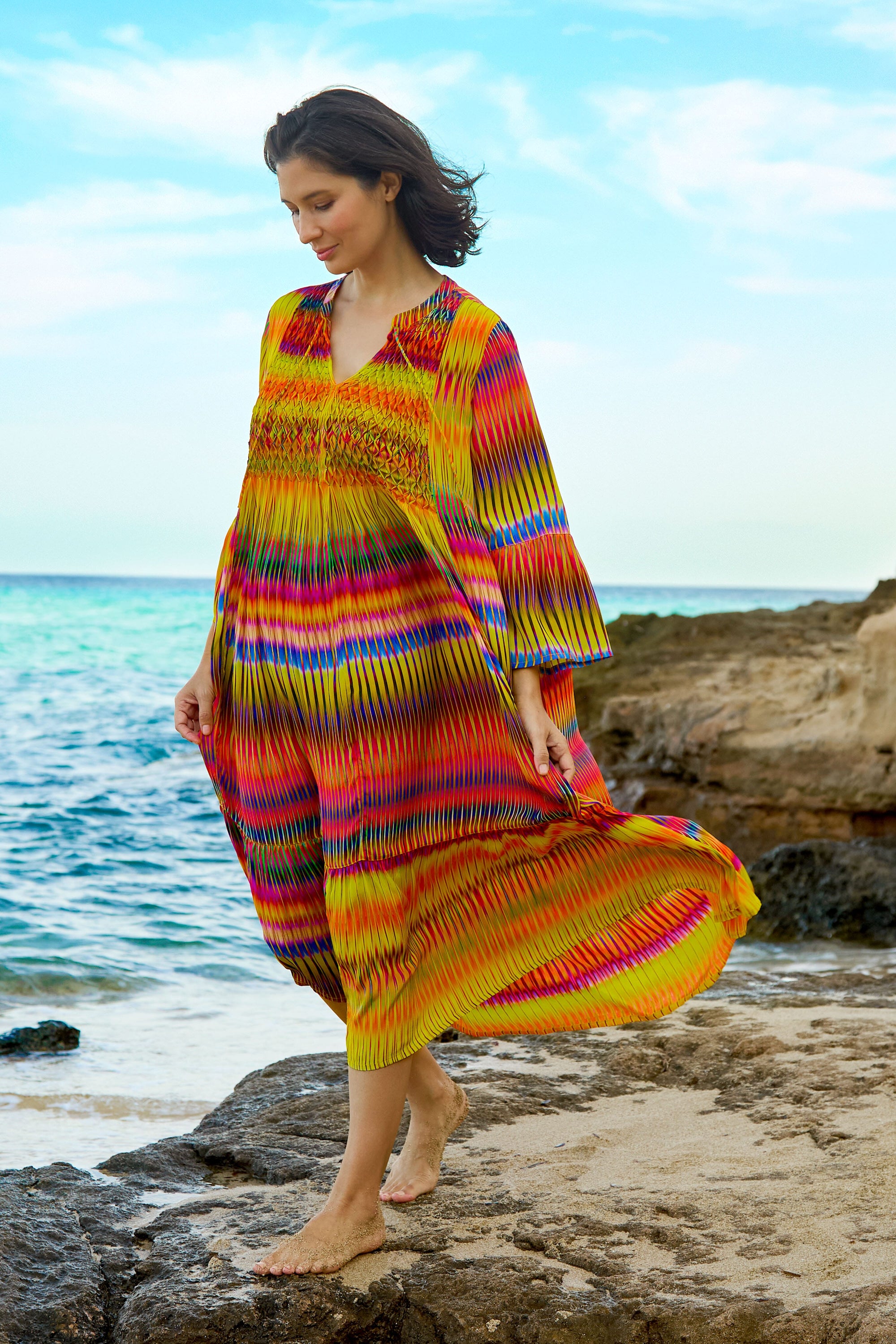 Ikat Zig Zag Smocked Dress – Sahara