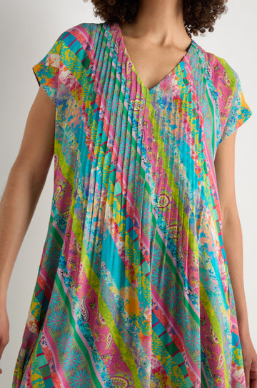 Patchwork Stripe Pleated Dress – Sahara