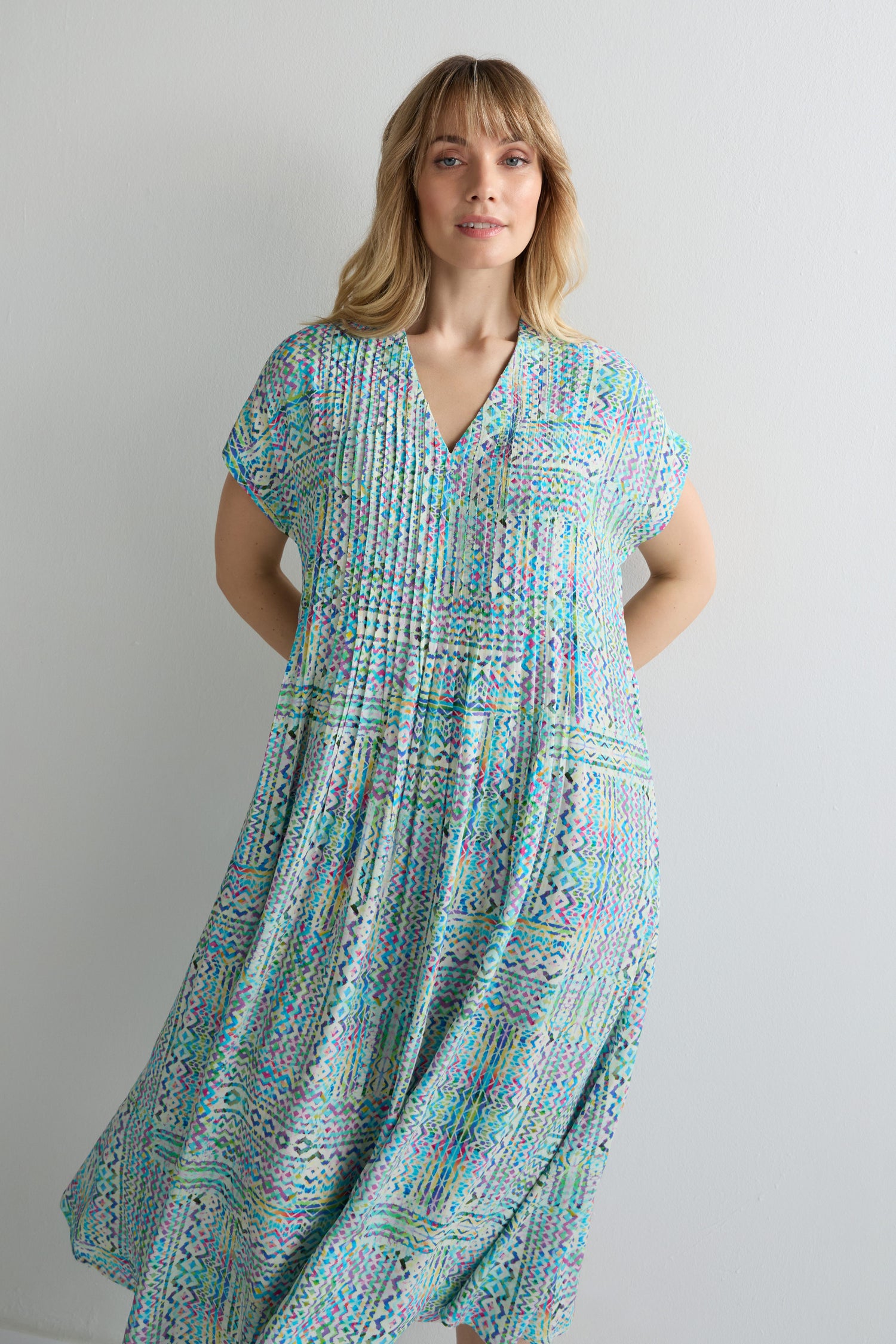 Patchwork Tie Dye Pleated Dress